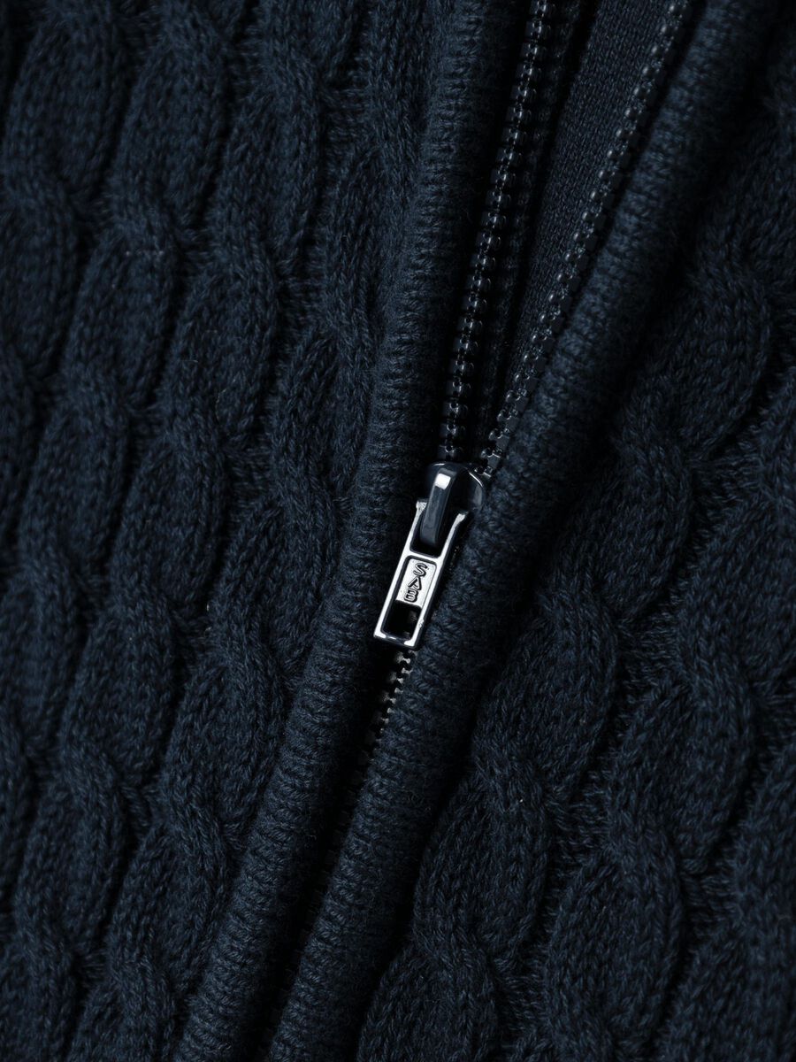 Carousel image - CABLE KNITTED CARDIGAN, Dark Sapphire | 3