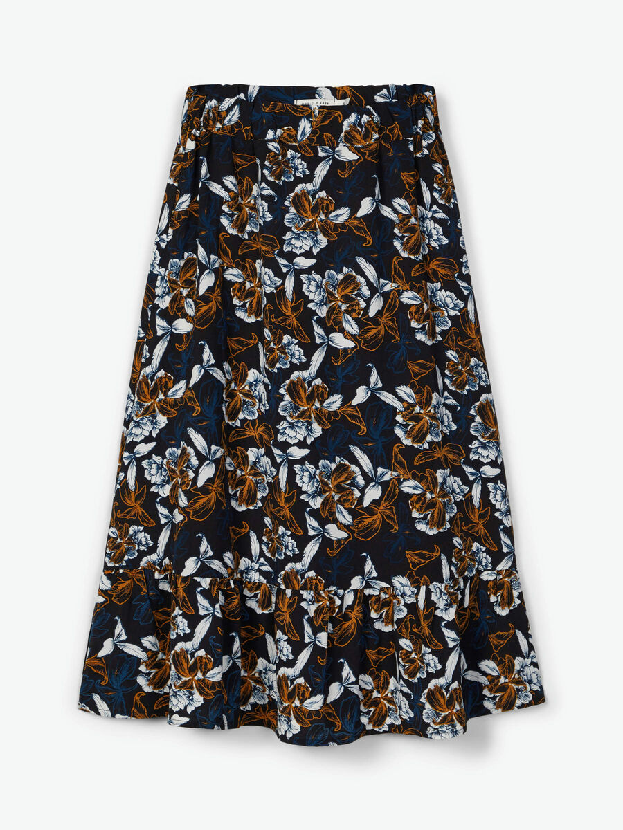 name it FLORAL PRINT MIDI SKIRT, Black, highres - 13182373_Black_826121_003.jpg