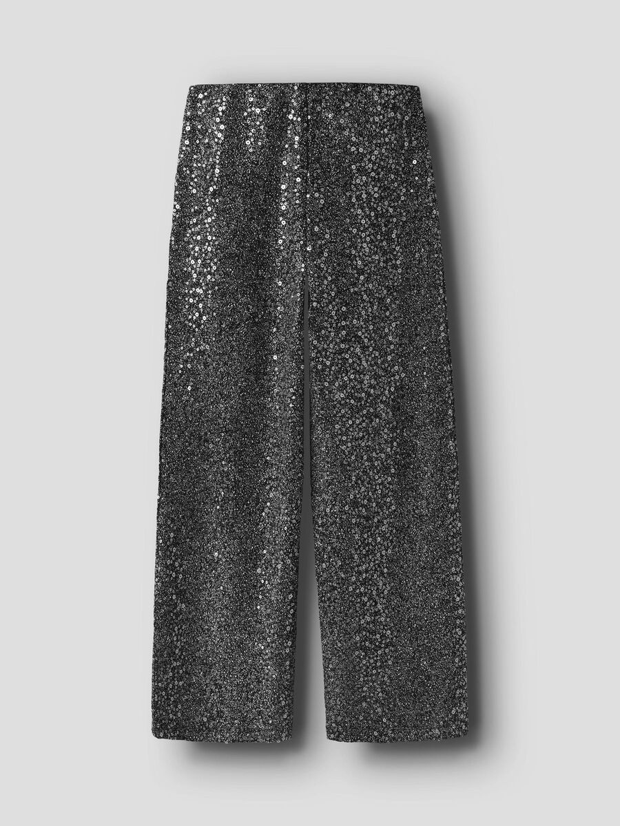 Carousel image - WIDE LEG GLITTER TROUSERS, Black | 4
