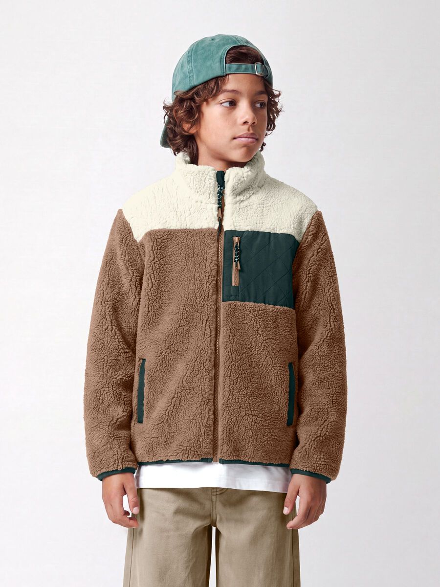 Product carousel image 1 COLORBLOCK TEDDY JACKET, Toasted Coconut