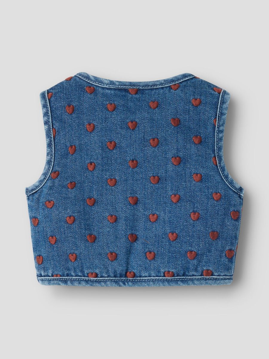 Product carousel image 2 GEBORDUURD DENIM GILET, Dark Blue Denim