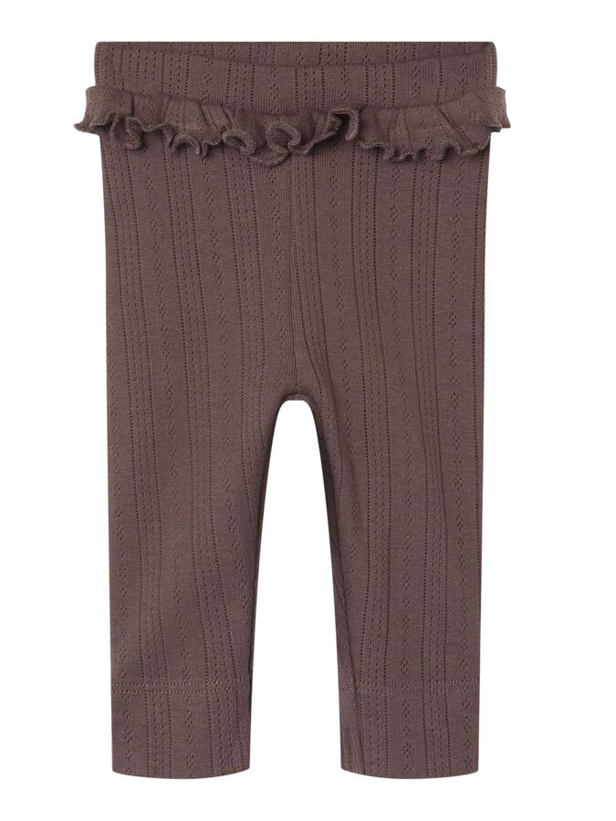 PURPLE LEGGING WITH RUFFLES IN ORGANIC RIBBED KNIT, NEWBORN