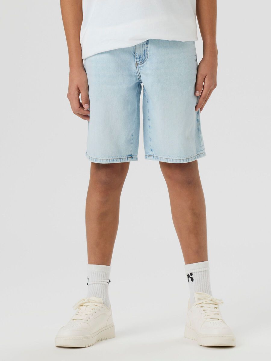 Product carousel image 1 REGULAR FIT LONG DENIM SHORTS, Light Blue Bleached Denim