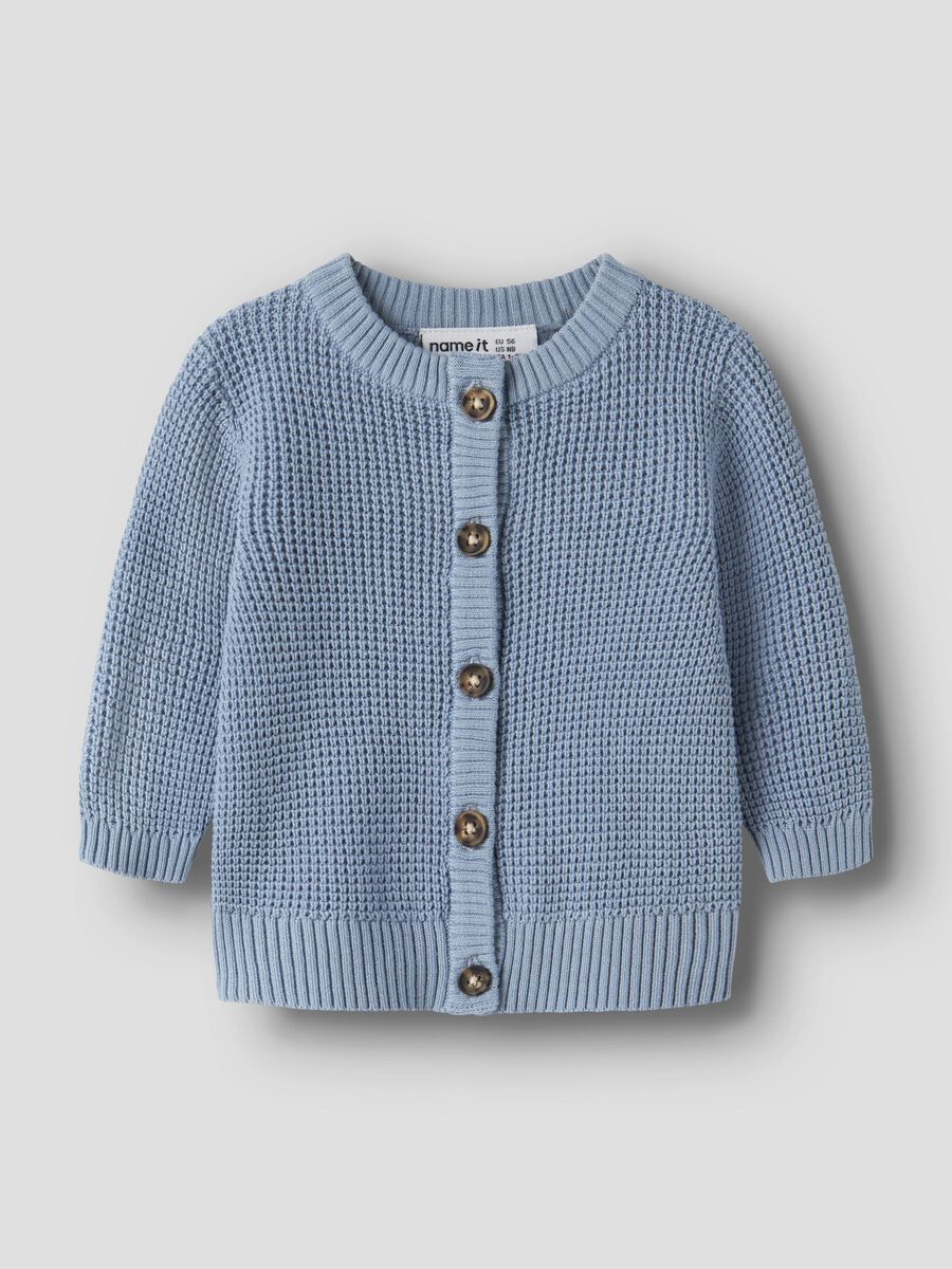 Carousel image 1 WAFFLE KNITTED CARDIGAN, Ashley Blue