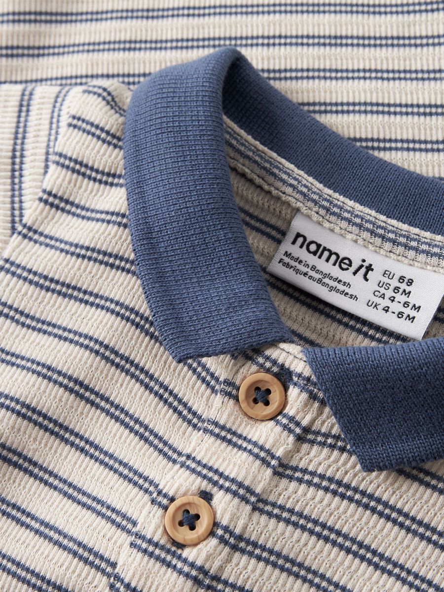 Product carousel image - POLO SHIRT ROMPER, Vintage Indigo | 2