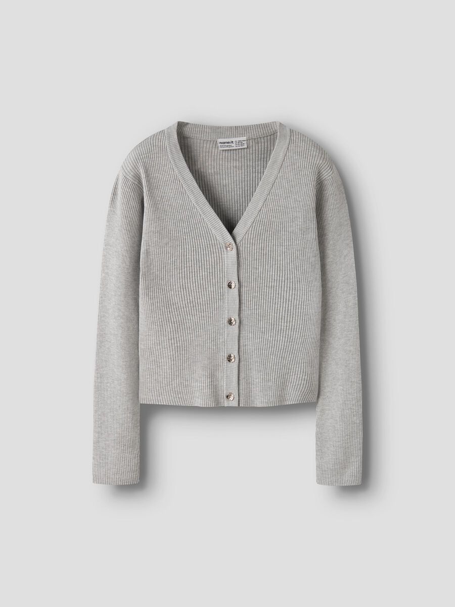 Carousel image - LONG SLEEVED KNITTED CARDIGAN, Light Grey Melange | 1