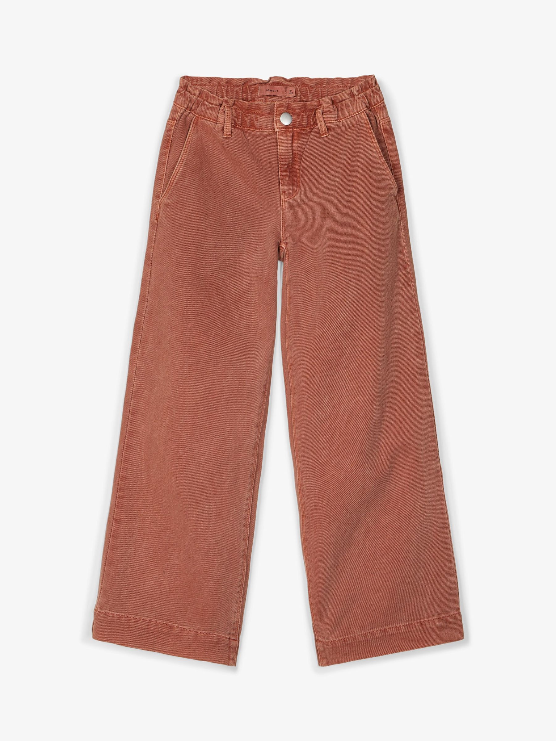 TWILL-WOVEN WIDE-LEG TROUSERS (Red 