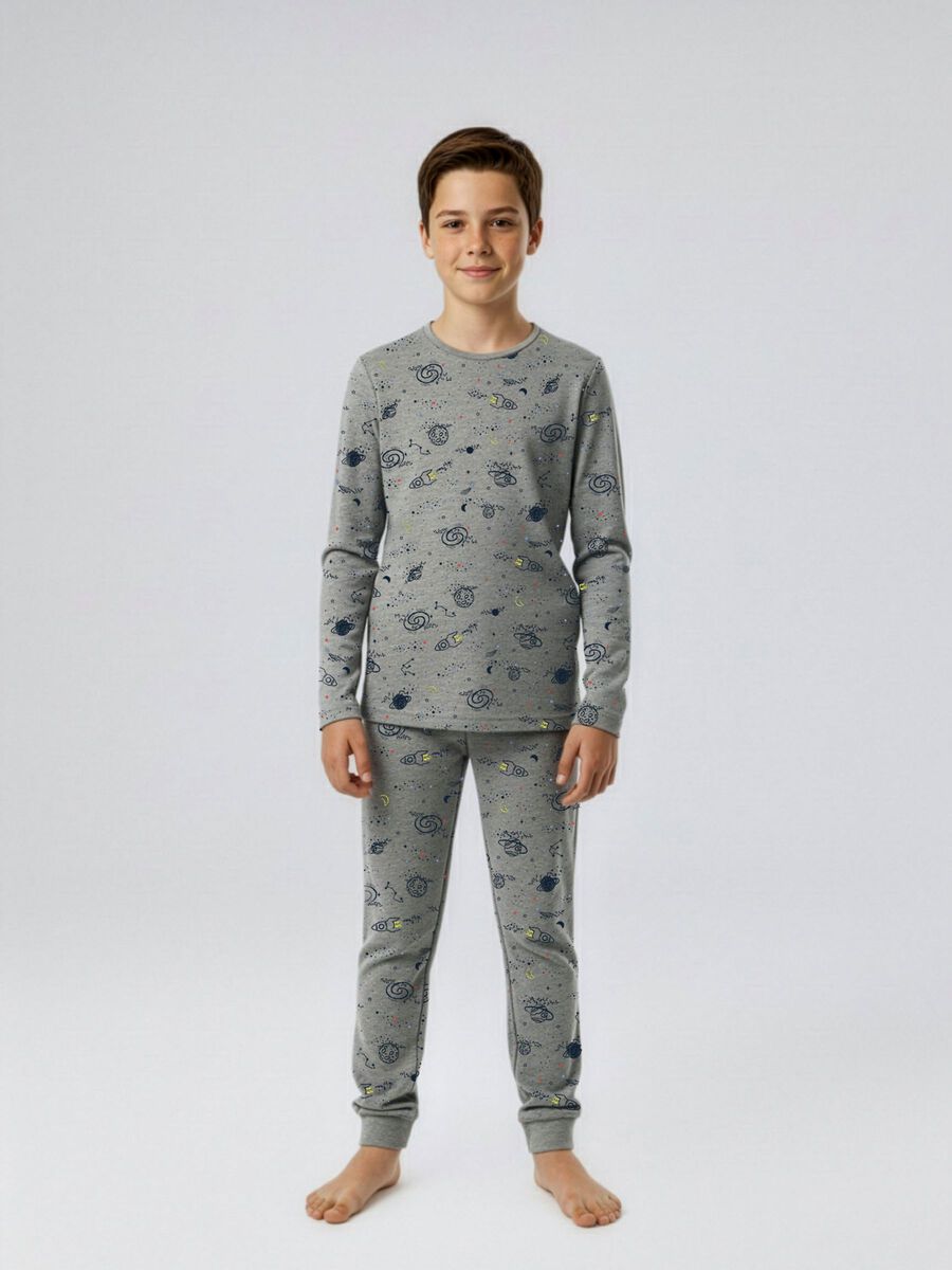 Product carousel image 1 LONG SLEEVED NIGHTSET, Grey Melange