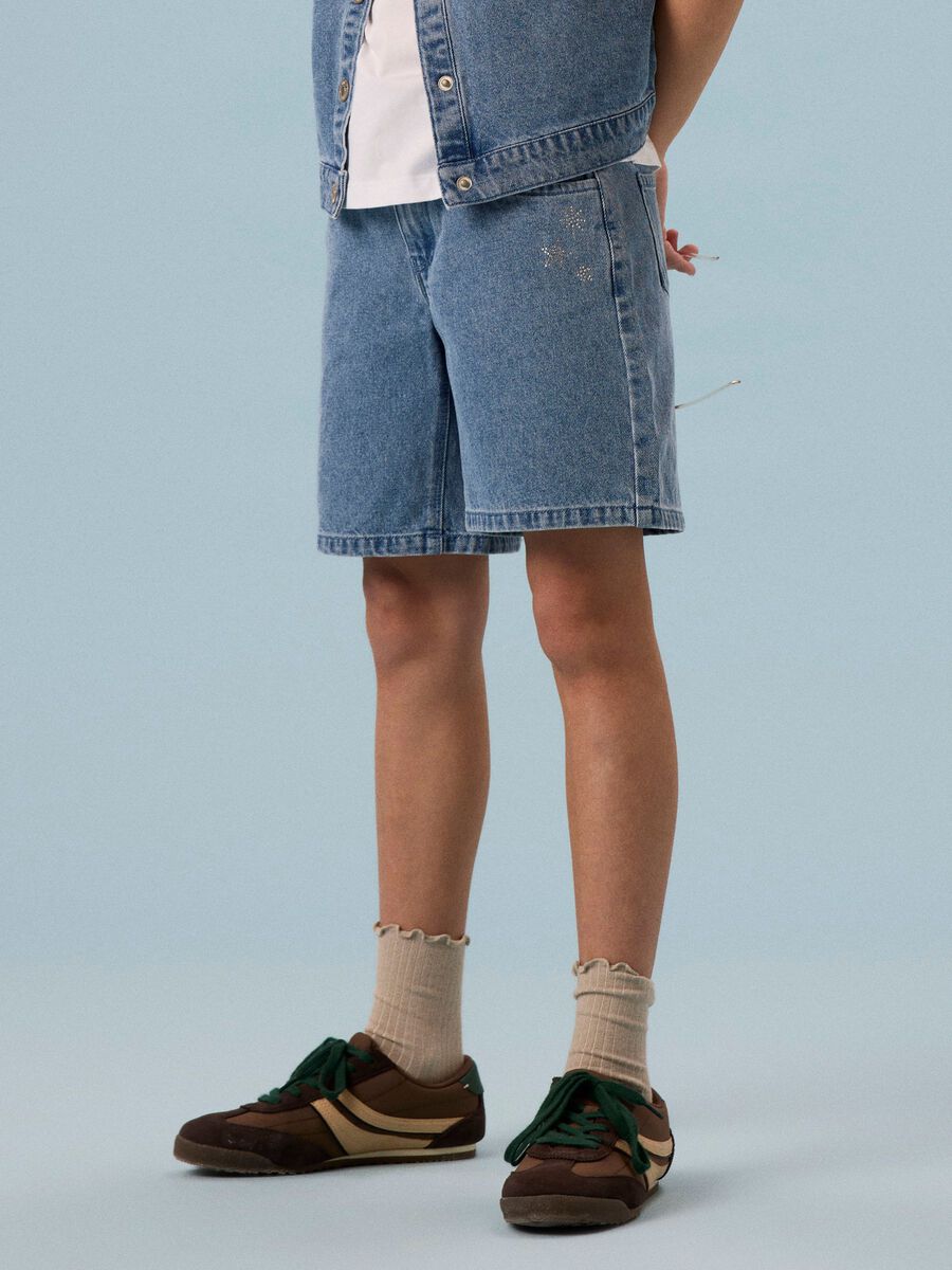 Product carousel image - WIDE LEG DENIM SHORTS, Medium Blue Denim | 2