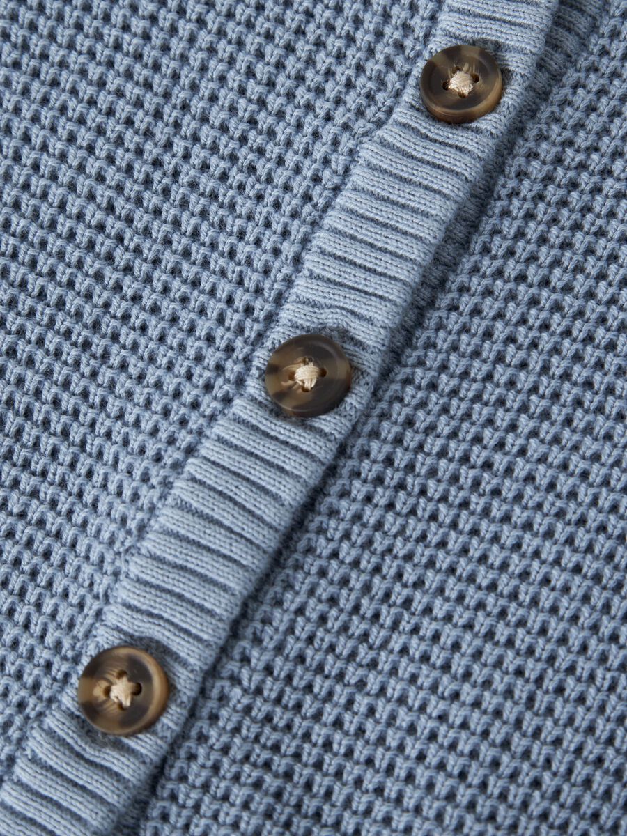 Carousel image 3 WAFFLE KNITTED CARDIGAN, Ashley Blue