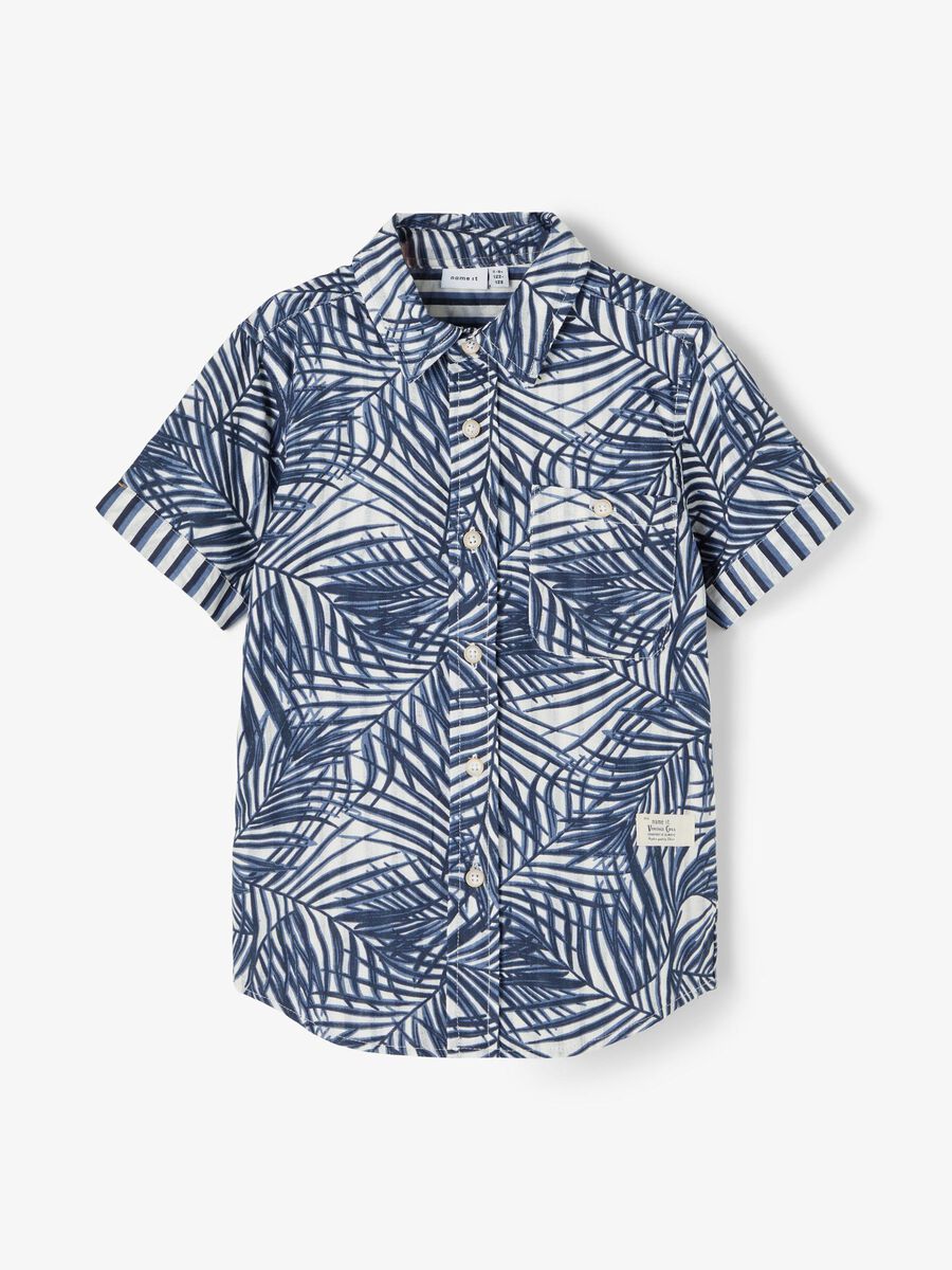 Name it ORGANIC COTTON LEAF PRINT SHIRT, Dusty Blue, highres - 13187435_DustyBlue_003.jpg