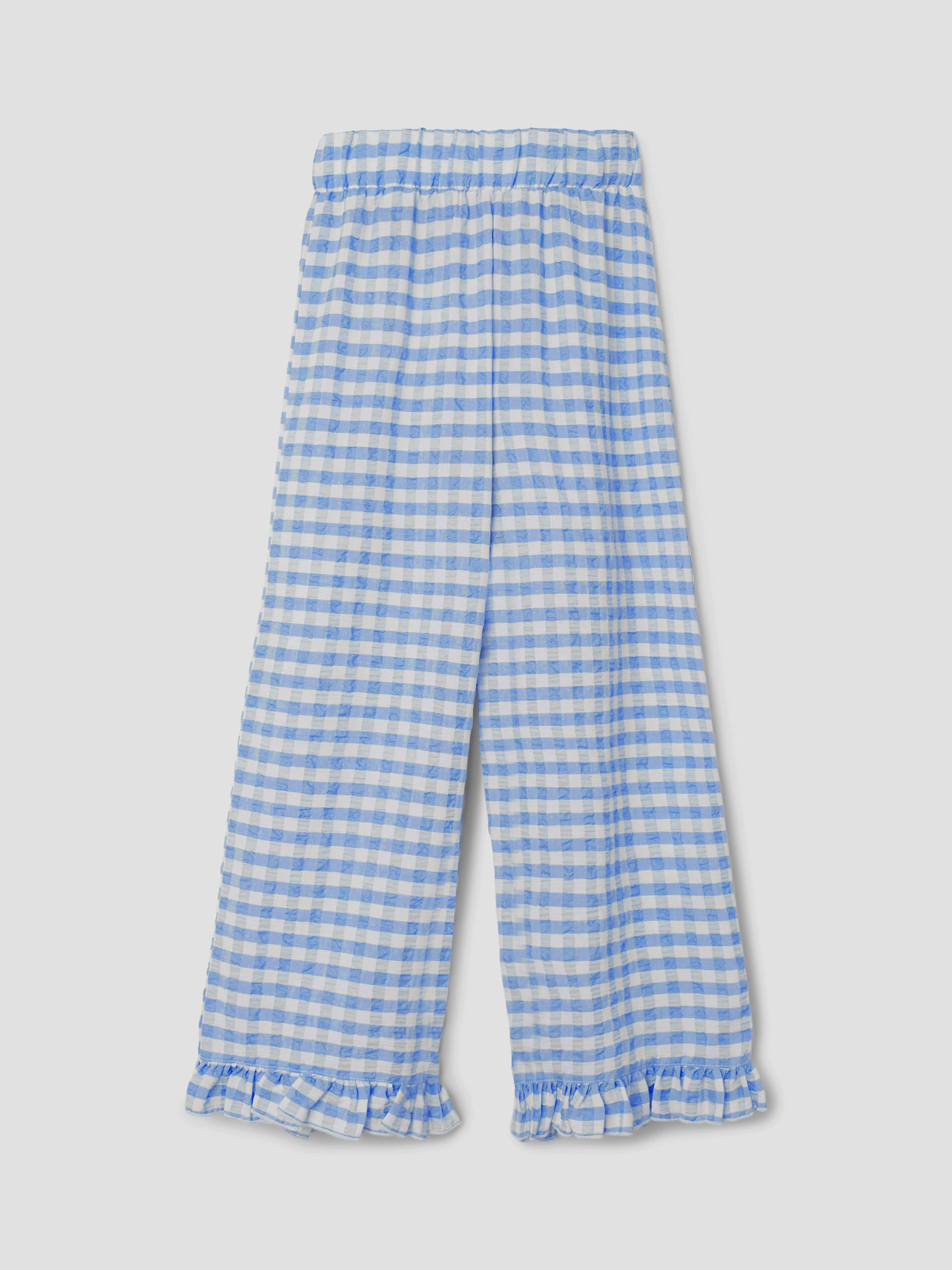 CHECKED WIDE LEG TROUSERS (Blue) from 
