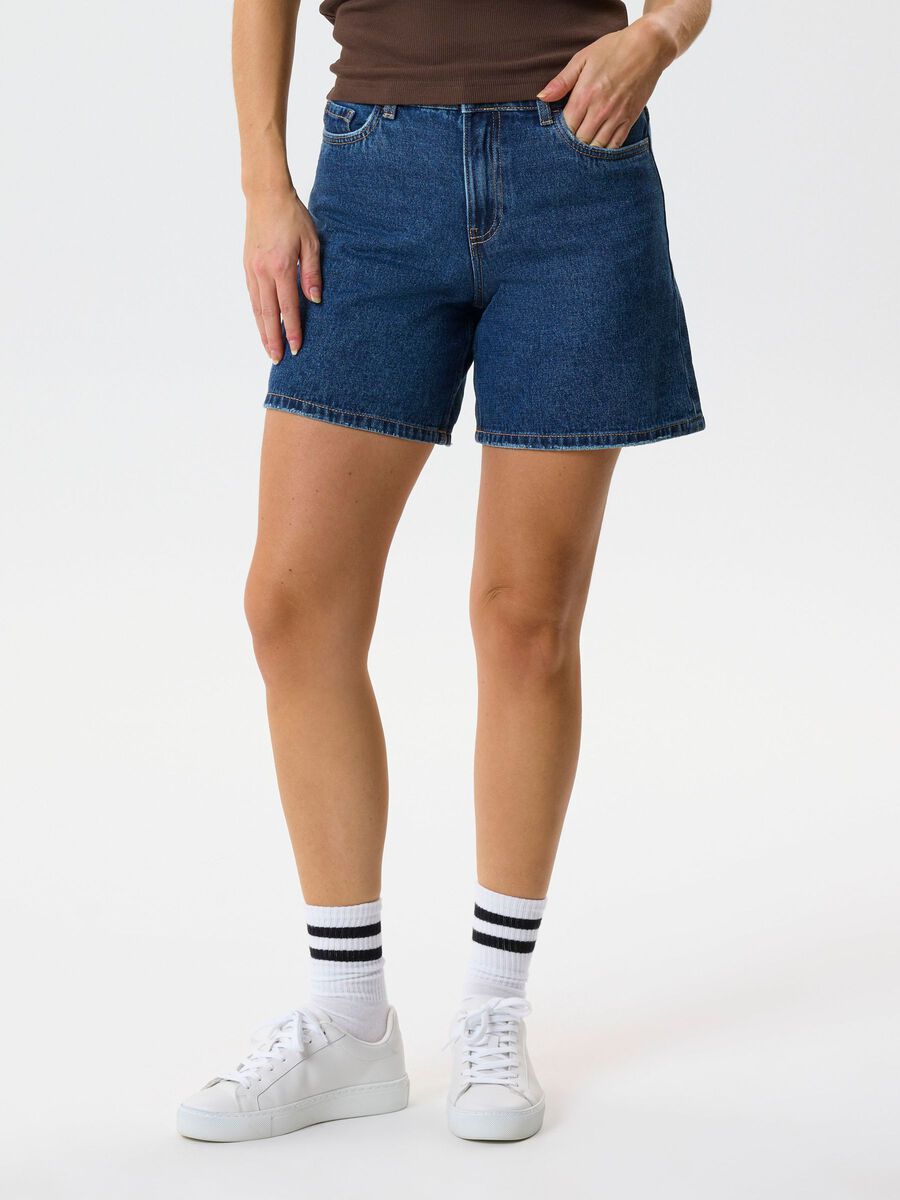 Product carousel image 1 BAGGY MEDIUM WAIST SHORT DENIM SHORTS, Dark Blue Denim