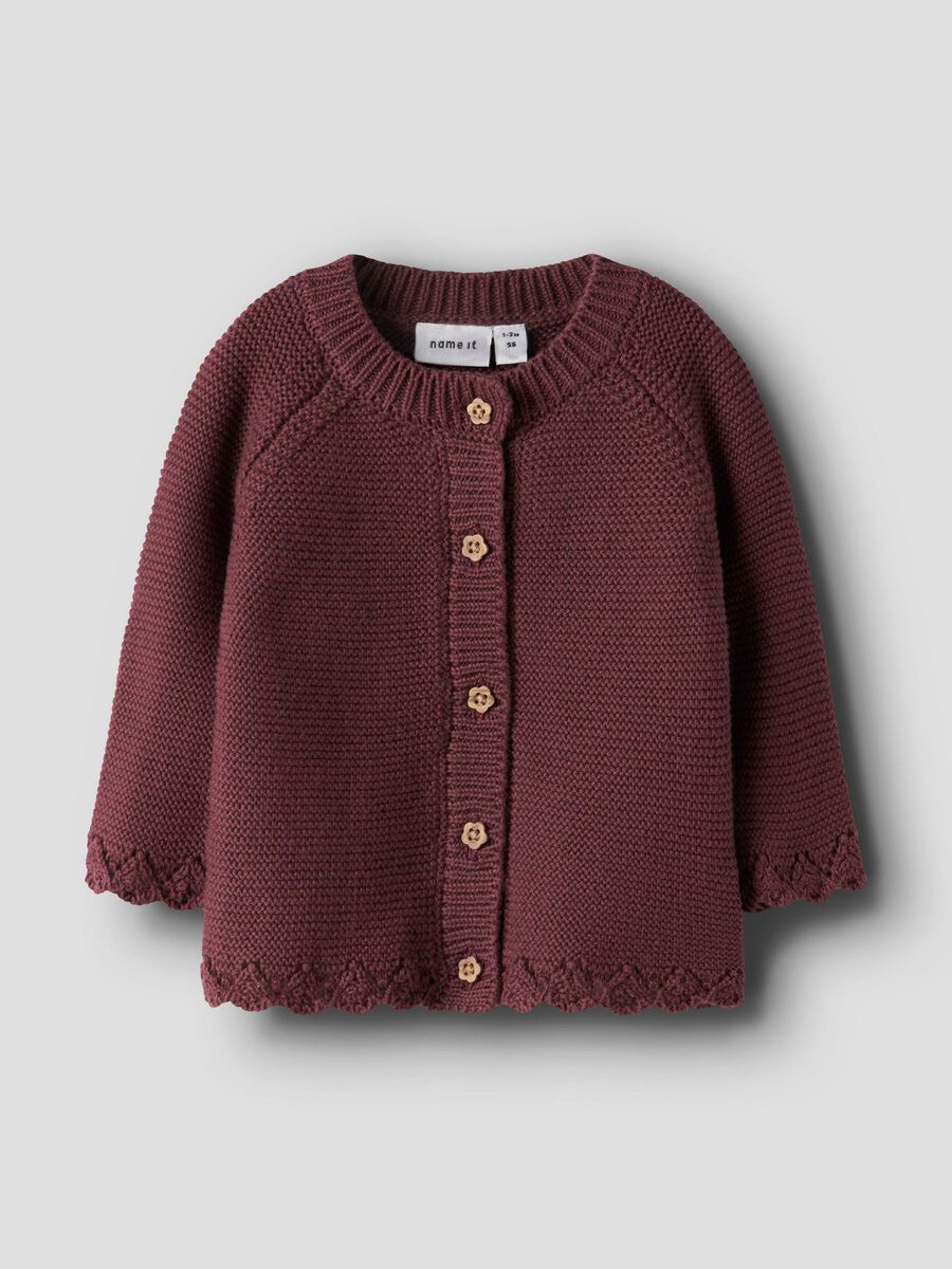 Product carousel image - ORGANIC COTTON KNITTED CARDIGAN, Oxblood Red | 1