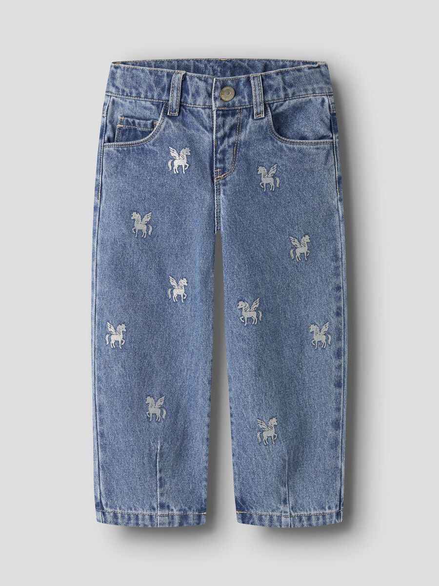 Product carousel image - BARREL FIT GLITTER JEANS, Medium Blue Denim | 2