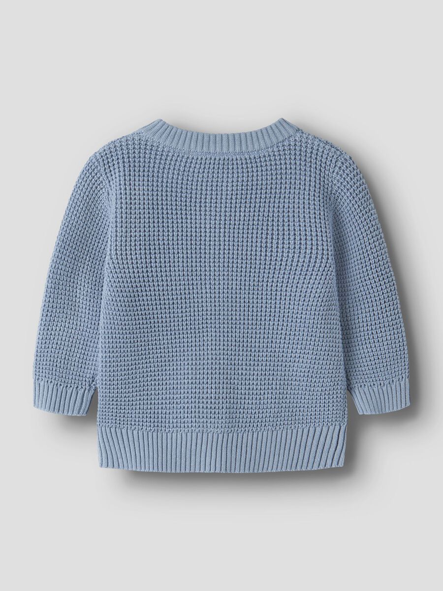 Carousel image 2 WAFFLE KNITTED CARDIGAN, Ashley Blue