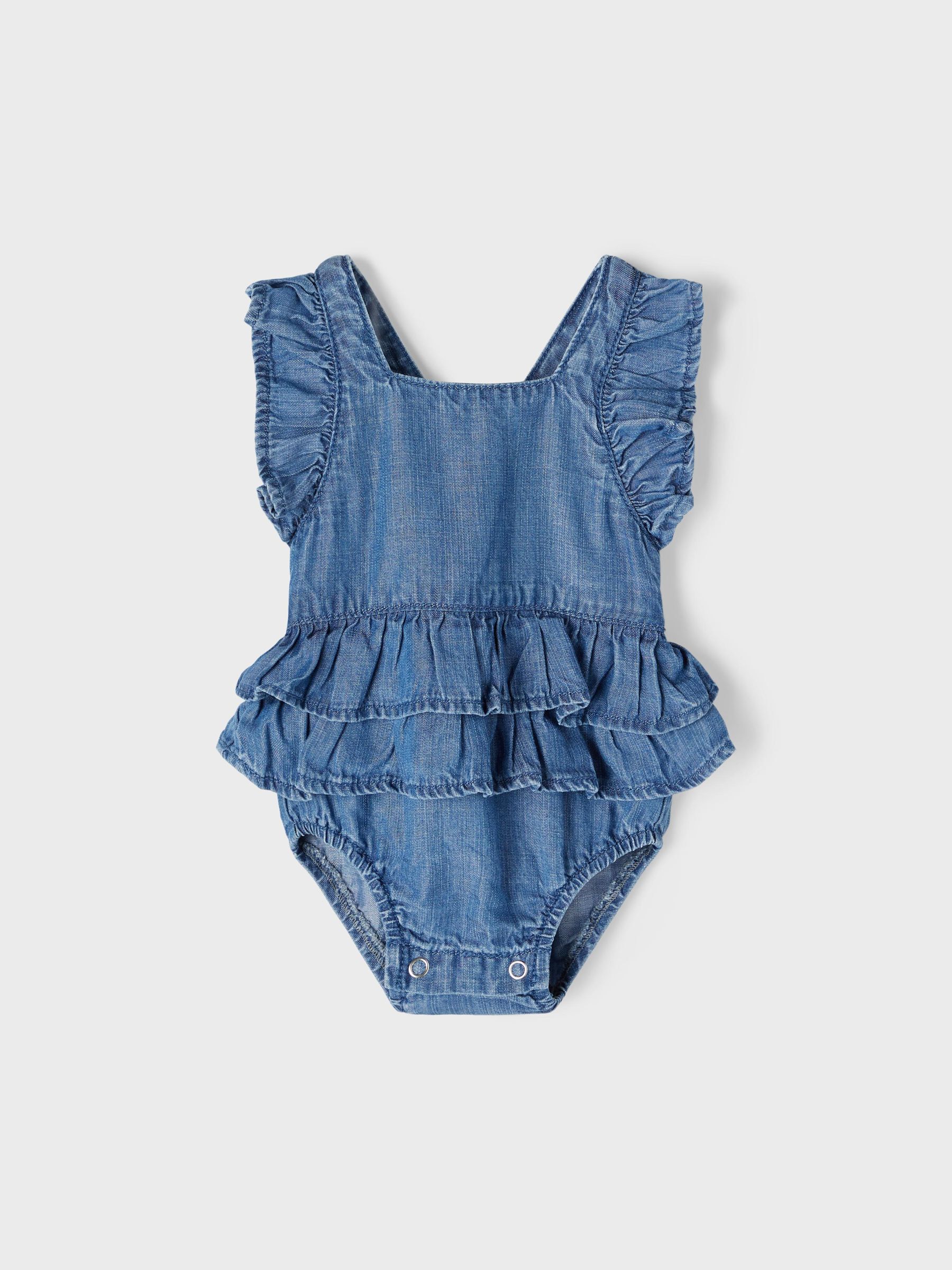 Baby girl blue jean romper discount