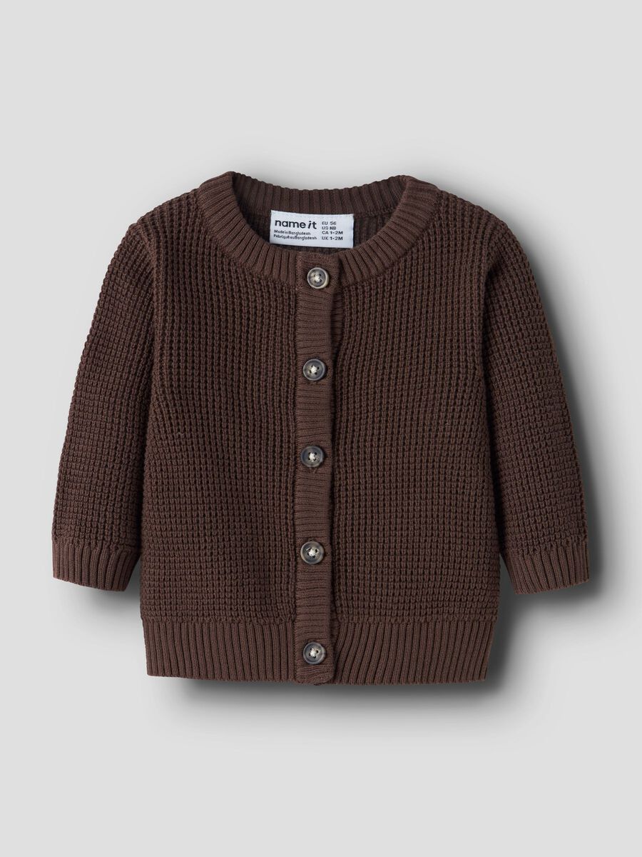 Carousel image 1 WAFFLE KNITTED CARDIGAN, French Roast