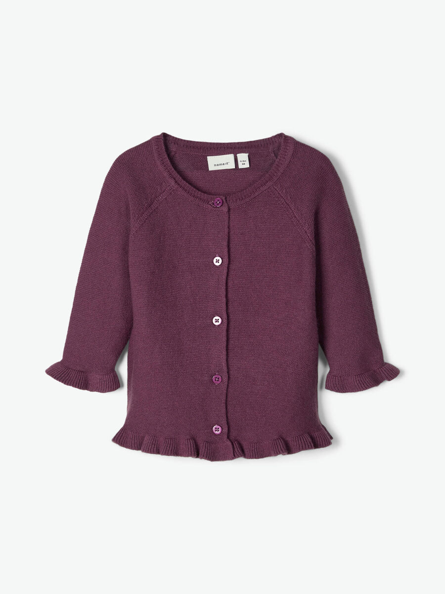 Name it KNITTED RUFFLE CARDIGAN, Eggplant, highres - 13180408_Eggplant_003.jpg